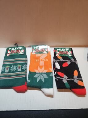7-Eleven Limited Edition Holiday Christmas Socks Lot Of 3. Universal Fit